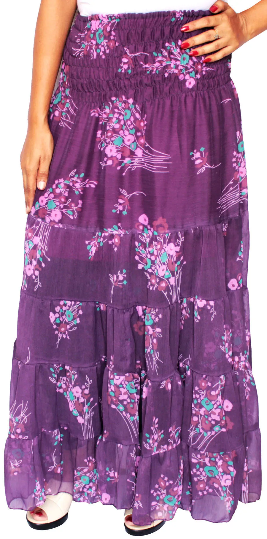 Womens Long Skirt Cover Up Beach Wear Printed Indian Clothing (Purple)