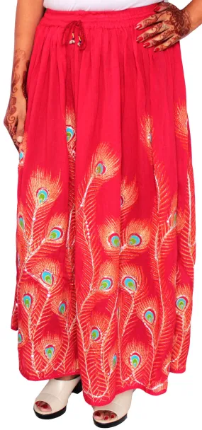 Womens Indian Long Skirts Sequins Ankle Length India Clothing (Red)