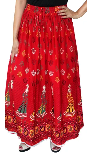 Womens Long Indian Wrap Skirt Cotton Maxi India Apparel (Red)