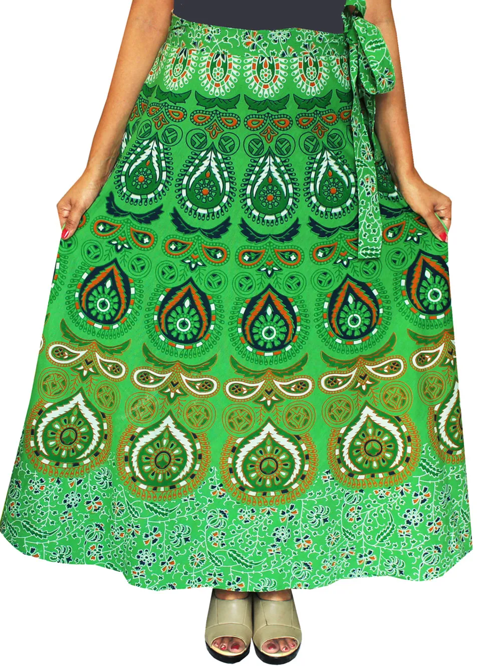 India Skirt Women's Long Cotton Wrap Around (Green, One Size)