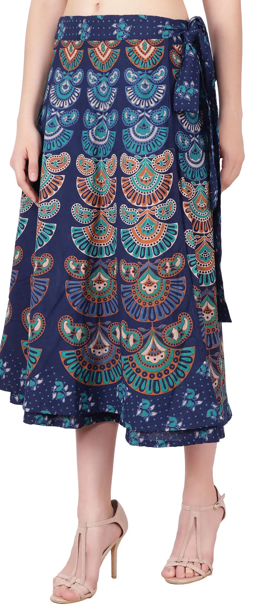 Women's Long Cotton Wrap Around Skirt Elegant India Clothes (Blue, One Size)