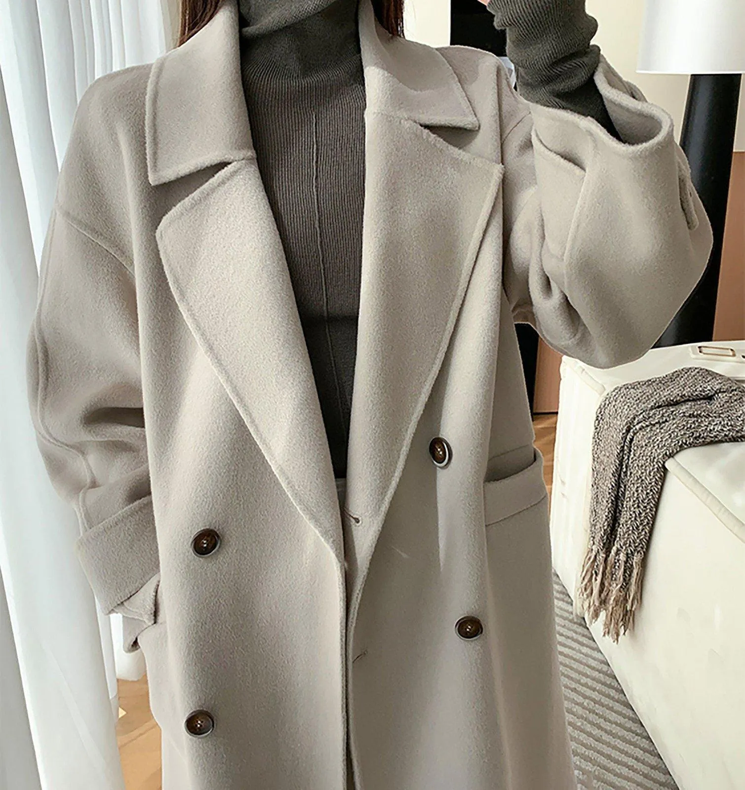 Women Double faced Wool Long Coat,Orange Long Wool Coat,Belted Wool Overcoat,Grey Wool Long Coat,Winter Coat Women,Oversize Maxi Wool Coat