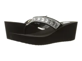 Yellow Box Belmac Black Clear Lightweight Platform Wedge Flip Flop Sandals