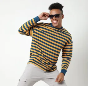 yellow full sleeve striped tshirt for men