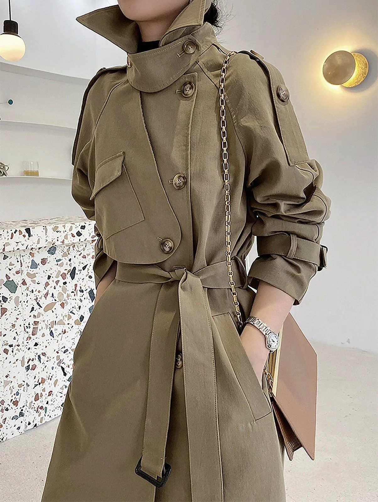 Army Green Asymmetric Trench Coat