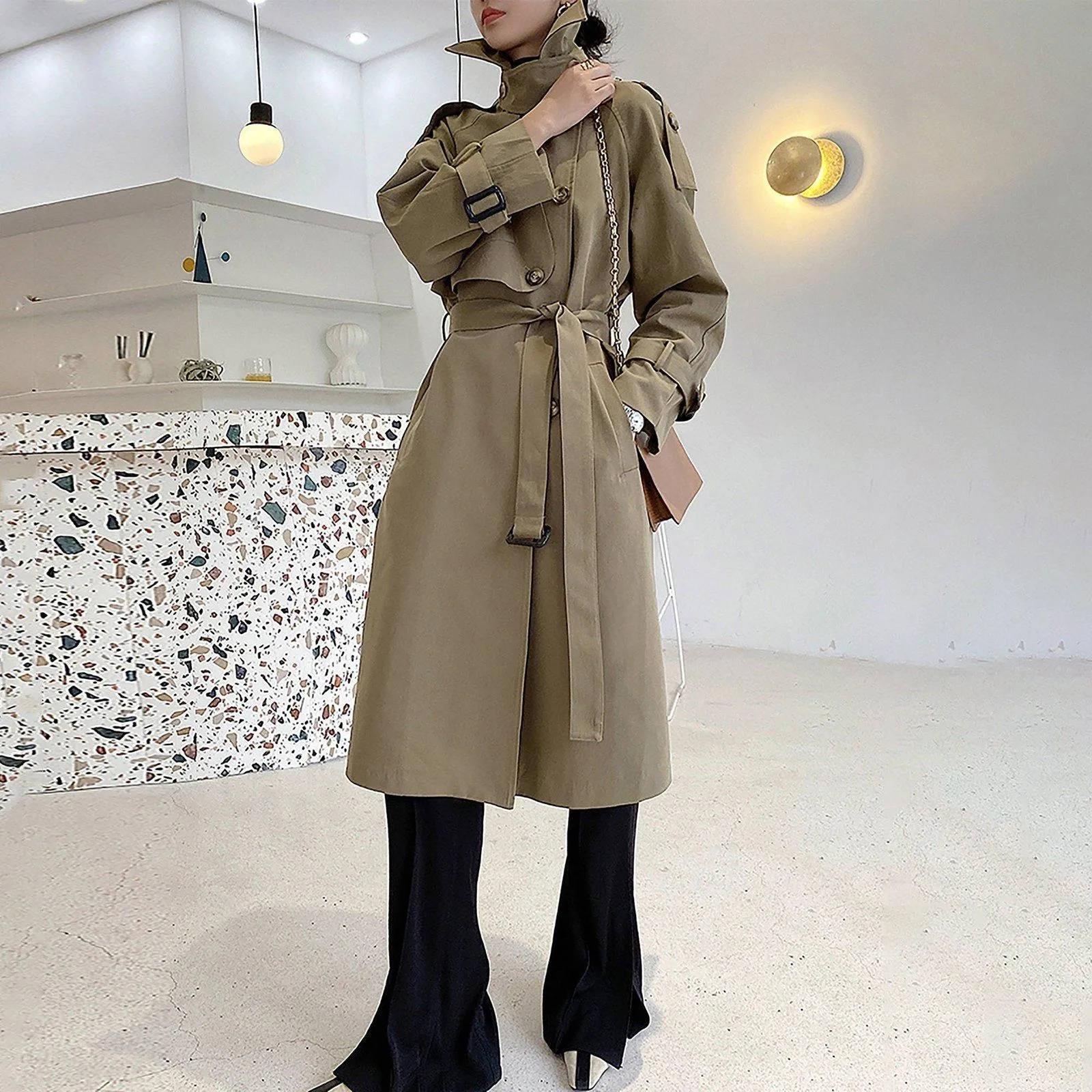 Army Green Asymmetric Trench Coat