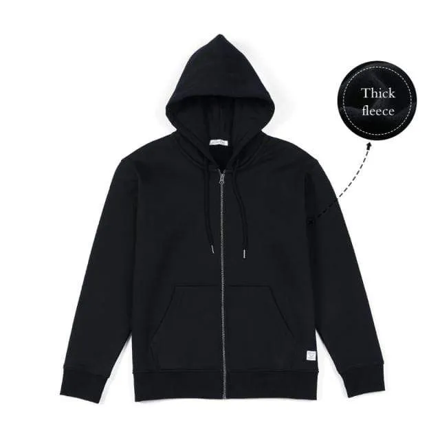 Winter New Cotton-Jersey Zip-Up Hoodie Men basic hooded Sweatshirts Comfortable Jogger Jackets Outerwear