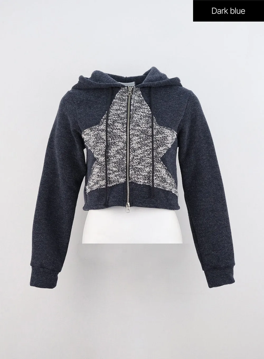 Zip Up Star Graphic Crop Hoodie IN327